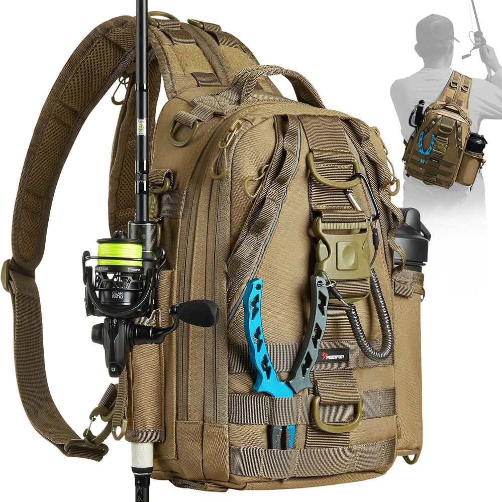 Fishing Tackle Backpack with Rod & Gear Holder, Lightweight Outdoor Water-Resist
