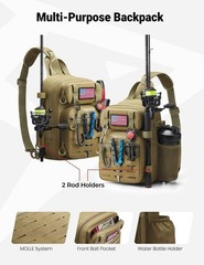 Lightweight Fishing Pack with MOLLE System and Utility Pocket for Gear Storage