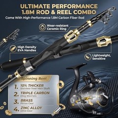 PLUSINNO Fishing Rod and Tackle Backpack Set with Fish Net and Tackle Box