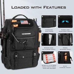 KastKing Karryall Fishing Tackle Bag With Rod Holder 4 Tackle Boxes 40L Backpack