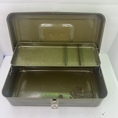 Vintage Green Metal Tackle Box With Latch Lock & Inner Compartment Tray