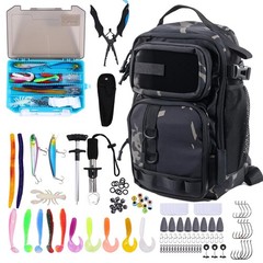 New 103PCS Fishing Tackle Bag, Gear for Men Adults, Camouflage Backpack with Rod