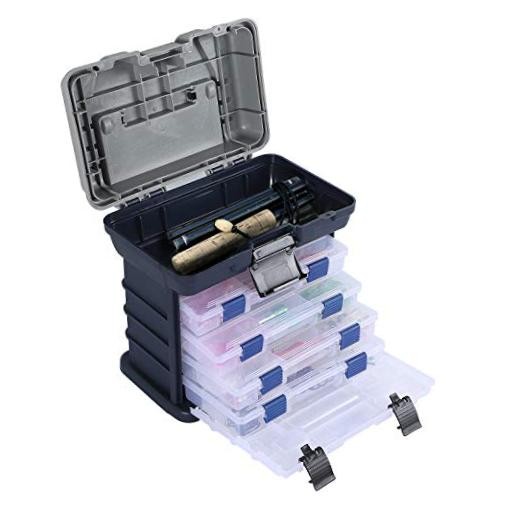 Fishing Tackle Box Kit, Portable 4 Layers Fishing Accessory Blue inner buckle