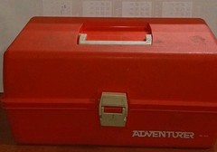 Vintage Fishing Tackle Lot Orange Tackle Box Lures Hooks Sinkers Spinners