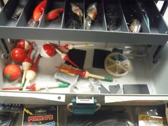 Woodstream tackle box loaded with game fish lures, hooks, worms tools jigs *216