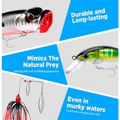 68pc Fishing Lures Tackle Box Storage Kit Fishing Accessories for Bass Trout