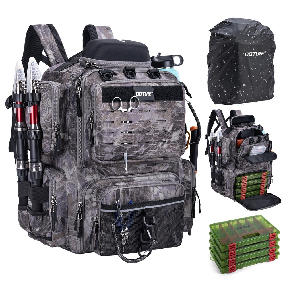 Fishing Backpack with 4 Tackle Boxes,900D Water-Resistant Tackle Backpack wit…