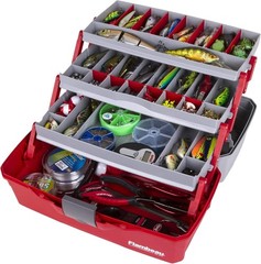 Outdoors 6383 3-Tray Tackle Box, 32 Compartments, Red and Gray | Iconic canti…