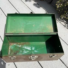 VTG Metal Tool Box Utility Chest & Inner Tray Rusty Gray green 14”