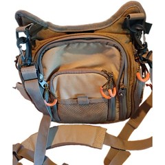 Fly Fishing Tackle Backpack Tan Orange Zipper Many Compartments
