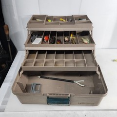 Vtg Woodstream Large 3 Tray Fishing Tackle Box Trunk-Style Blue White