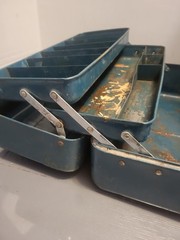 Vintage Union Steel Chest Two Trays Tackle Box Teal Blue