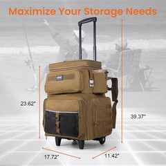 66L Rolling Tackle Box with Cooler, Khaki Large Fishing Bag with Wheels for 5 3