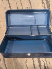 My Buddy 1351 Vintage 13″ Blue Metal Tackle Tool Utility Box Fishing CLEAN