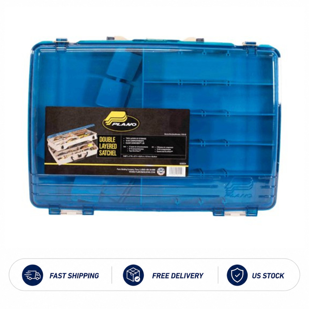 Plano Two Tier Satchel Tackle Box, Aqua Blue/Sandstone, 16.88”L x 12”W x 5”H.