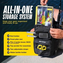 Durable Voyager Tactical Fishing Backpack – 7-Pocket All-Black Storage Solution