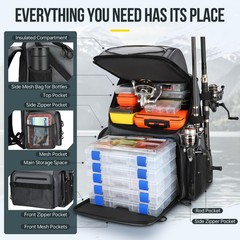 PLUSINNO Cooler Fishing Backpack with 4Tackle Large, Grey jacquard box
