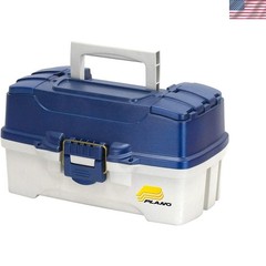 Blue Metallic 2-Tray Fishing Tackle Box with 25 Compartments & Water Resistance