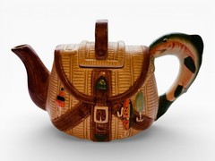 Fishing Basket Ceramic TeaPot, Tackle Bag 9.5in