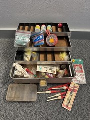 UMCO 103A ALUMINUM 3 TIER FISHING TACKLE BOX U.S.A. MADE Stocked With Items!!