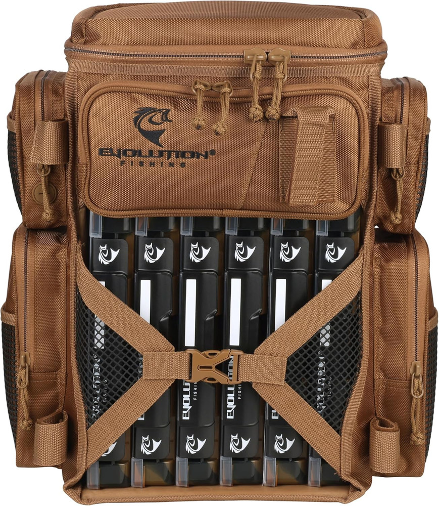 Evolution Fishing Drift Series Tackle Backpack, Outdoor Rucksack W/ 6 Fishing Ta