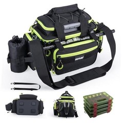 Fishing Tackle Bag with 4 Tackle Small C2:Black Green with 4 Tackle Boxes