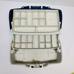 PLANO RETRO Two Tray Fishing Tackle Box Model 6202 Blue Beige Flip Top Organizer