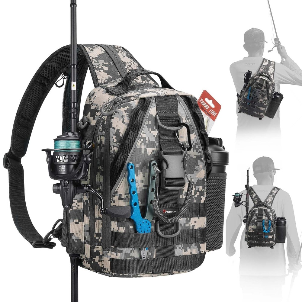 New Piscifun Fishing Backpack with Rod Holder, Lightweight Sling Bag Storge Gear