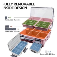 Universal Fishing Tackle Box with Two Small Tackle Tray, Removal Inside Pink