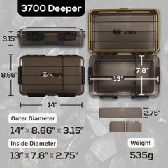 RUNCL Fishing Tackle Box, Waterproof Floating Airtight Stowaway, 3600/3700 Tray