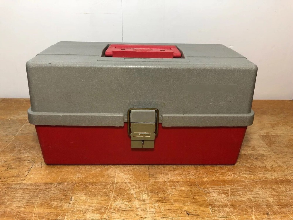 Vintage Plano 411 Tackle Box Red & Grey W/Tray