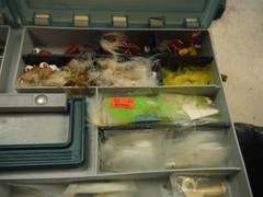 Woodstream tackle box loaded with game fish lures, hooks, worms tools jigs *216