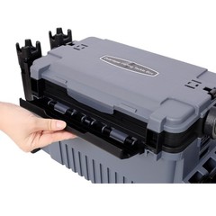Dual-Layer Tackle Box with Rod Holders & Cup Holders, Large, Gray