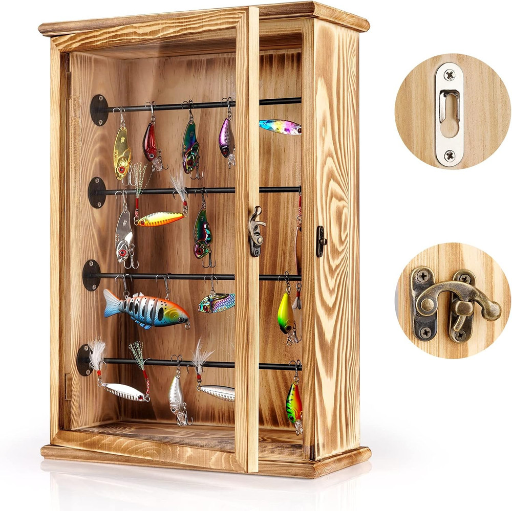 Fishing Lures Storage Display Case Wall Cabinet Tackle Box Organizer Fishing Gif