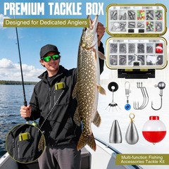 187/343pcs fishing tackle box kit with hooks weights sinkers floats swivels