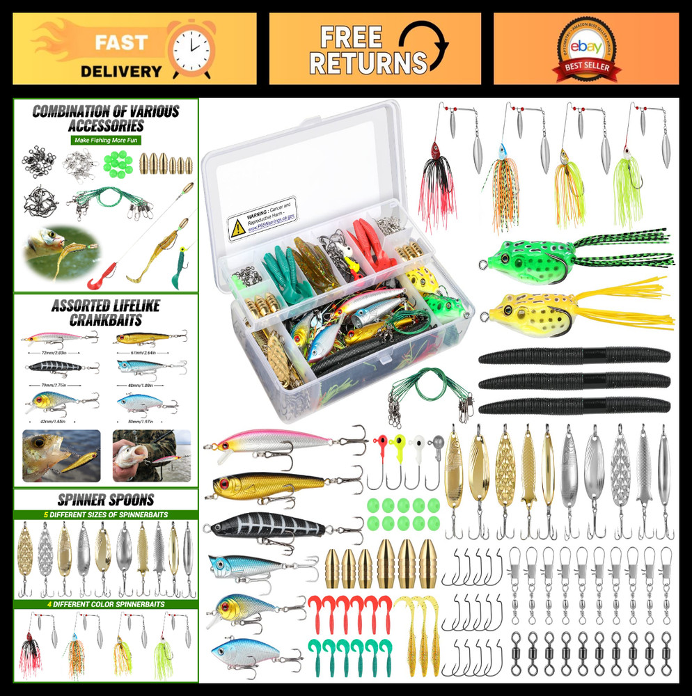 All-in-One Fishing Tackle Box with Lures, Bait & Accessories Kit for Freshwater