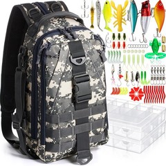 85 PCS Fishing Backpack Tackle Boxes Sling Bag Rod Holder Lures Pliers Set