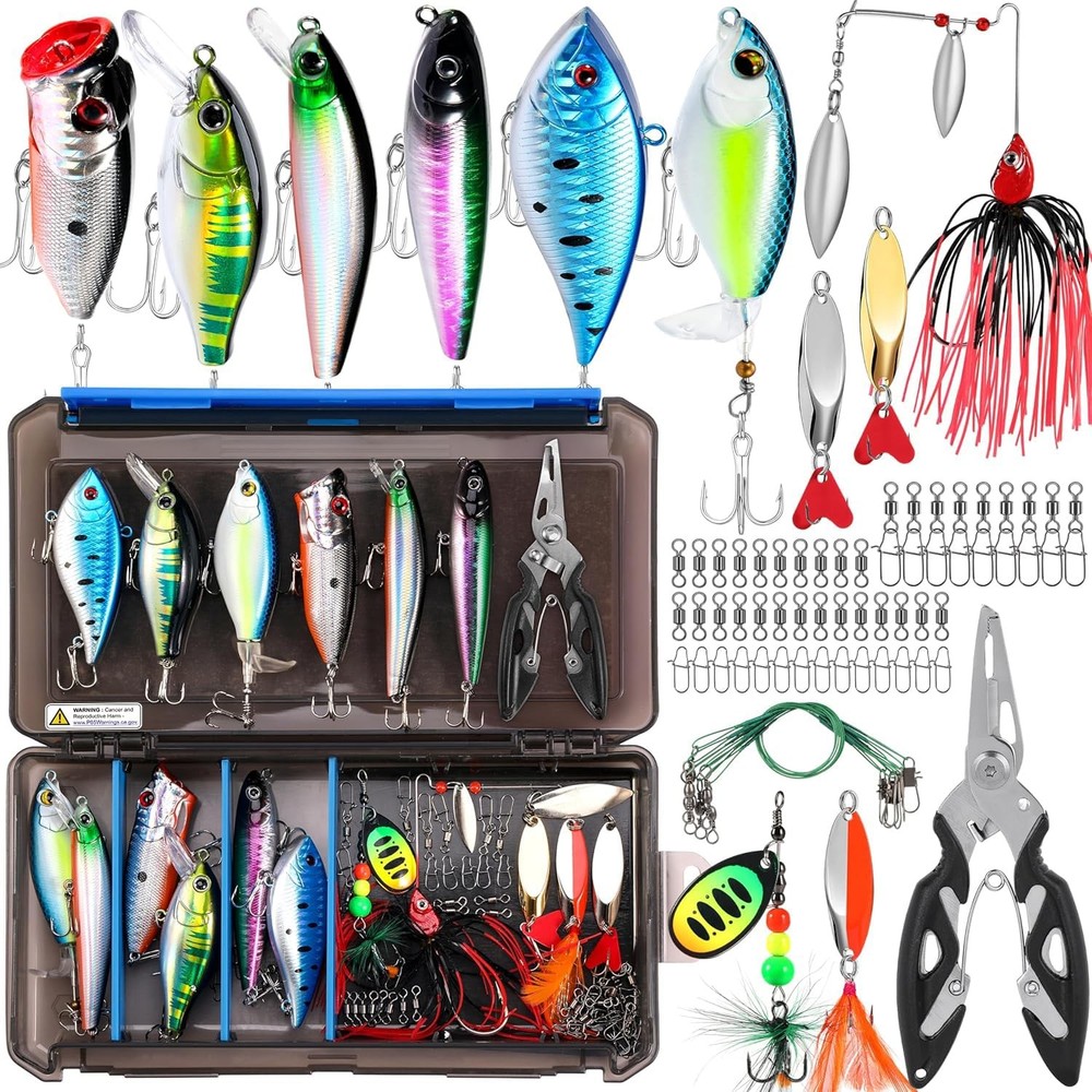 68pc Fishing Lures Tackle Box Storage Kit Fishing Accessories for Bass Trout