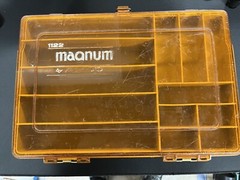 Vintage Plano Magnum Double Sided Tackle Box 1122 & 11 Lures Jitterbug, Bombers