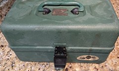 13″ Sears Plastic Fishing Tackle Box 3 Tier Tray Lure Fish Handle Made in USA