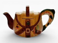 Fishing Basket Ceramic TeaPot, Tackle Bag 9.5in