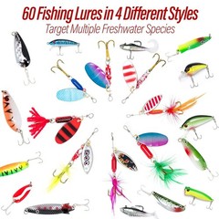 Dr.Fish Fishing Tackle Bag 5 Boxes 60 Lures Kit Included Complete Freshwater