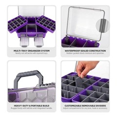 Upgraded Large Capacity Waterproof Floating Tackle Box with Rod Holder, Purple