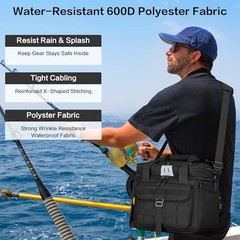 30L Large Fishing Tackle Bag, Waterproof Tackle Box Bag for Saltwater & Black