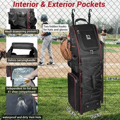 Rolling Baseball Bag,71L Capacity Catchers Gear Bag for 7 Bats with Separate….
