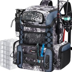Fishing Tackle Backpack with Rod Holders & 4 Tackle Boxes, Outdoor Fishing Ba…
