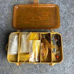 Vintage Plano 3213 Mini-Magnum Pocket Pak Tackle Box with Lures Amber Yellow