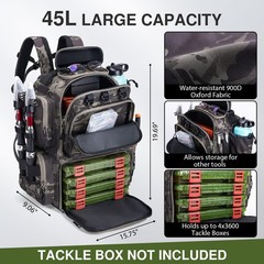 Fishing Backpack, 900D Water-Resistant Tackle Backpack with Rod Holders, Hard…