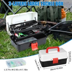 3 Layers Fishing Tackle Box, 213Pcs Lures Kit 11X6X5 inches, black
