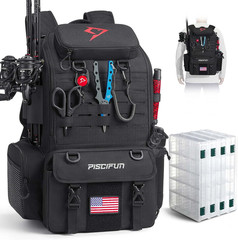 Piscifun 52L Fishing Tackle Backpack with Rod Holders & 4 Tackle Boxes, Large Ta